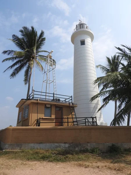 Lighthouse and palm trees in the town of Galle, Sri Lanka. Galle - the largest city and port in the south of Sri Lanka, the capital of the southern province and a popular tourist destination — 스톡 사진