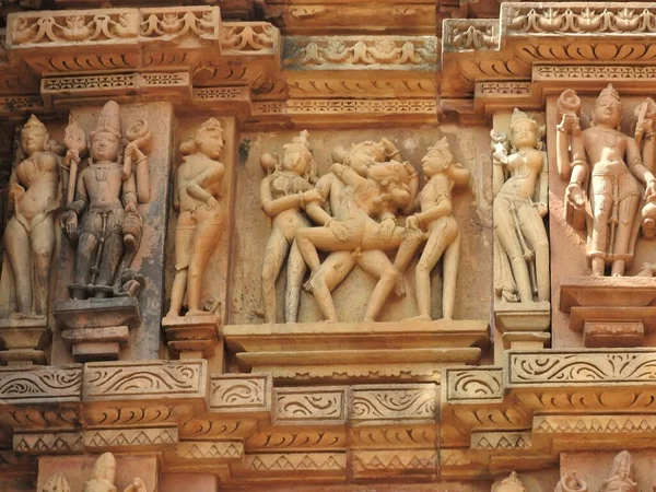 Freskók Erotikus Belsejében Templomok Nyugati Csoport Ideértve Visvanatha Khajuraho Madhya — Stock Fotó