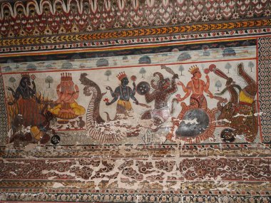 Orchha Kalesi ve Sarayı 'nın duvar resimleri, Madhya Pradesh, Hindistan