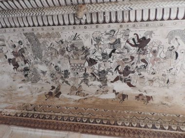 Antik Lakshmi Narayan tapınağı, duvar resimleri, Hindu dini, Orchha, Madhya Pradesh Hindistan