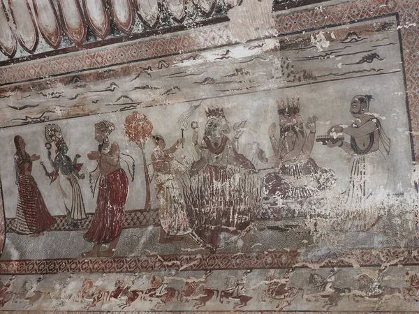 Wall paintings of Orchha Fort and Palace, Madhya Pradesh, India