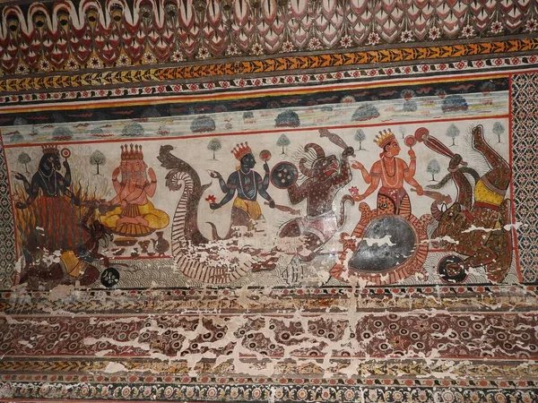 Wall paintings of Orchha Fort and Palace, Madhya Pradesh, India