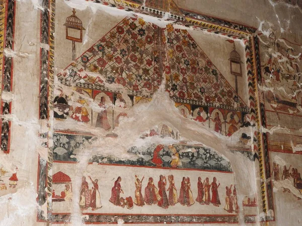 Pinturas Parede Orchha Fort Palace Madhya Pradesh Índia — Fotografia de Stock