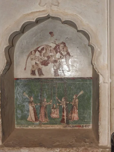 Wall paintings of Orchha Fort and Palace, Madhya Pradesh, India