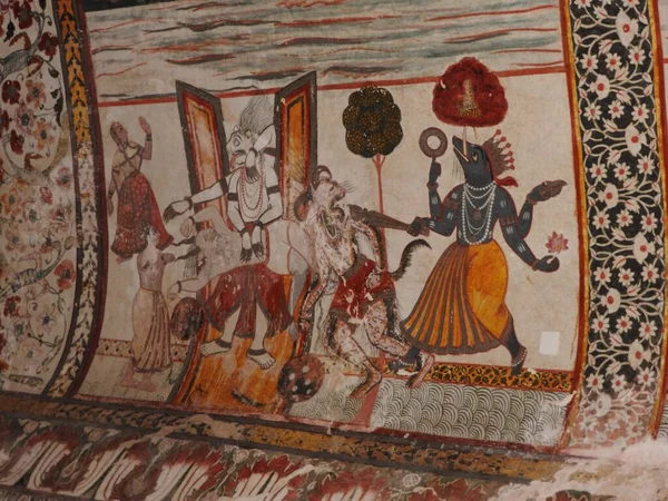 Pinturas Murales Orchha Fort Palace Madhya Pradesh India — Foto de Stock