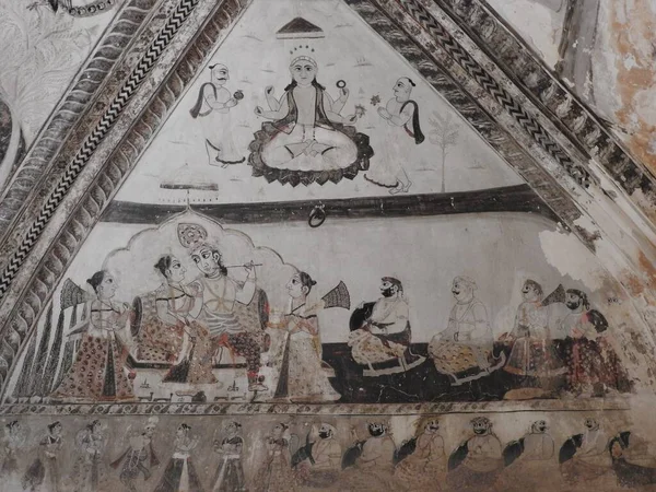 Ancient Lakshmi Narayan Temple Wall Paintings Hindu Religion Orchha Madhya — Fotografia de Stock