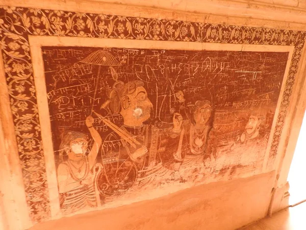 Ancient Lakshmi Narayan Temple Wall Paintings Hindu Religion Orchha Madhya — Fotografia de Stock