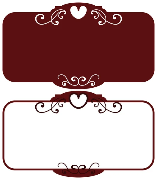 Dark red square vintage frames, design elements. Sketch hand drawn. Decorative border with heart for valentine — Stock Vector
