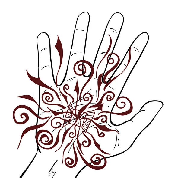 Illustration einer menschlichen Hand mit kleiner Magie in Grafiken. Figur schwarzer Stift — Stockvektor