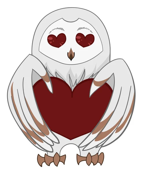 Біла сарайна сова з великим серцем для дня Святого Валентина в мультфільмі — стоковий вектор