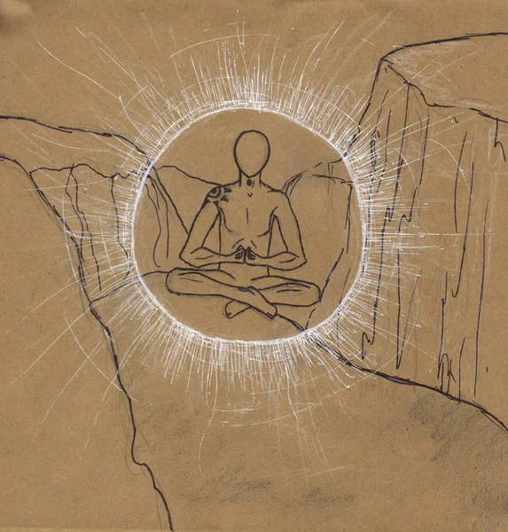 Ilustração esotérica e mágica de um humano em gráficos. Alma e separação do corpo. Figura caneta preta — Fotografia de Stock