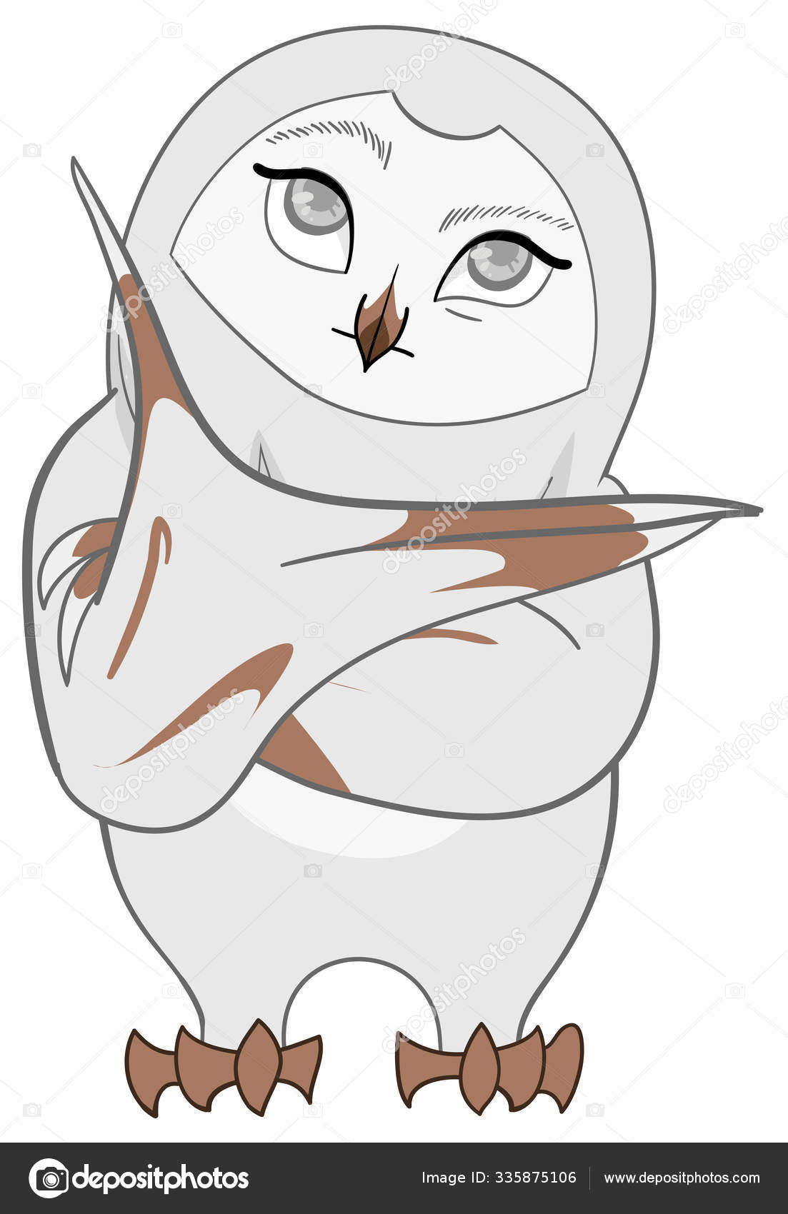 Vector White Barn Owl Thought Deeply In Cartoon Stock Vector