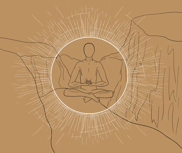 Esoterisk och magisk illustration av en människa i grafik. Själen och kroppen splittras. Figur svart penna — Stock vektor