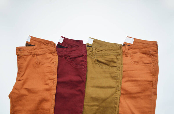 Orange, red and green jeans. Cute cozy pants.