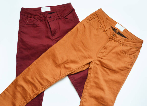 Orange, red and green jeans. Cute cozy pants.