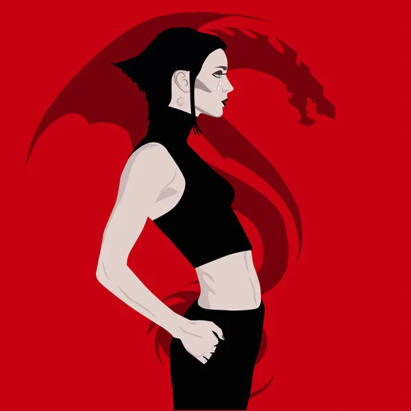 Style Gothique Femme Avec Dragon Vecteur Mode Illustration — Image vectorielle