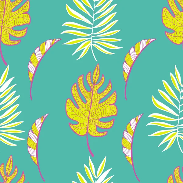 Tropical Palm Leaf Pattern Seamless Vector Print — Stock Vector