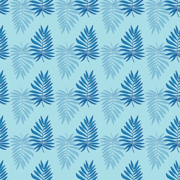 Blue Palm Shadows Palm Pattern Repeat Seamless Vector Print — Stockový vektor