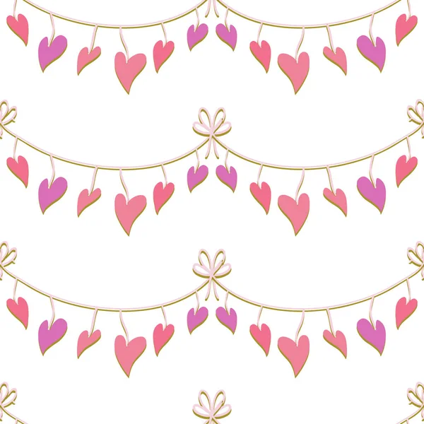 Coração em uma linha Valentine repetir padrão Vector Print — Vetor de Stock