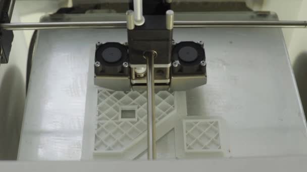 La technologie. Le travail d'une imprimante en trois dimensions. Imprimante 3D lors de l'impression en gros plan. Processus de travail imprimante 3D . — Video