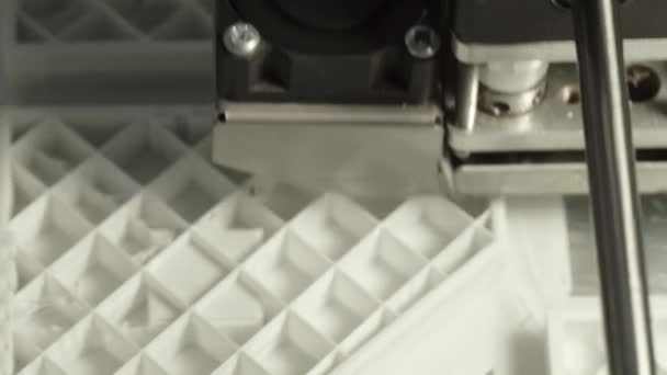 Technology. The work of a three-dimensional printer. 3D printer during printing close-up. Process of working 3D printer. — Stock Video