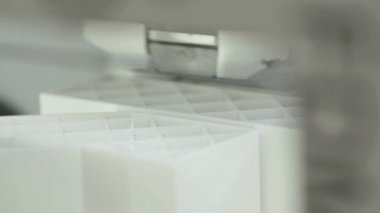 Teknoloji. Üç boyutlu bir yazıcının işi. Kapatma sırasında 3D yazıcı. Çalışan 3D yazıcının süreci.