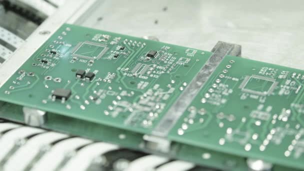 Production of electronic board. Close-up. — Stock Video