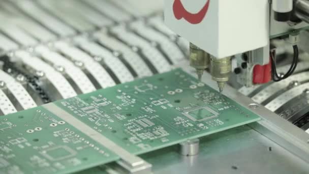 Production of electronic board. Close-up. — Stockvideo