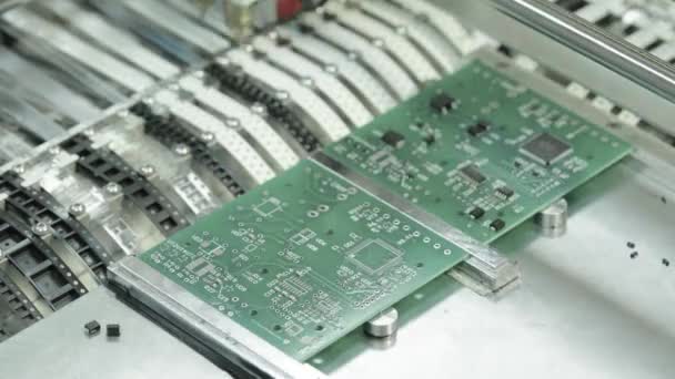 Production of electronic board. Close-up. — Stockvideo