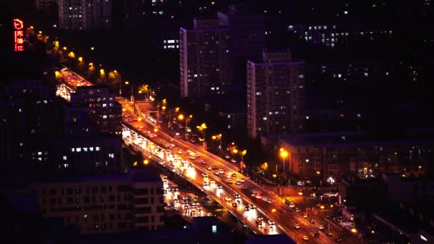 Vista de la ciudad desde una altura. Paisaje. Beijing. De China. Asia. Noche. — Vídeos de Stock