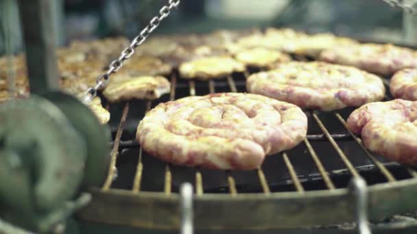 The meat is fried on an iron grill. Close-up. B-B-Q. — Stock Video