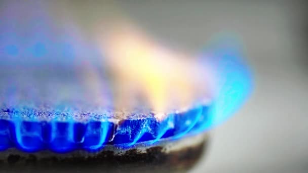 Brand in een gasfornuis op een gasfornuis — Stockvideo