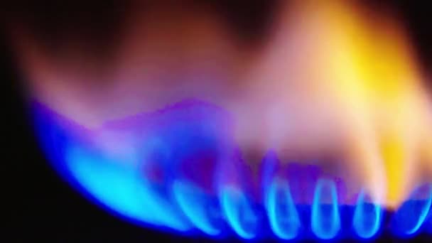 Fuoco in un focolare a gas su una stufa a gas — Video Stock