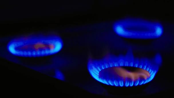 Fuoco in un focolare a gas su una stufa a gas — Video Stock