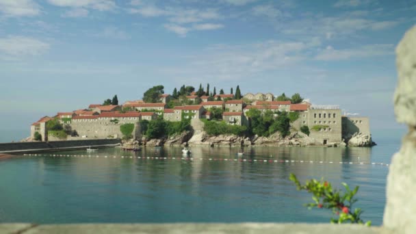 Sveti Stefan is a tourist town by the sea. Montenegro. Day — Stock Video