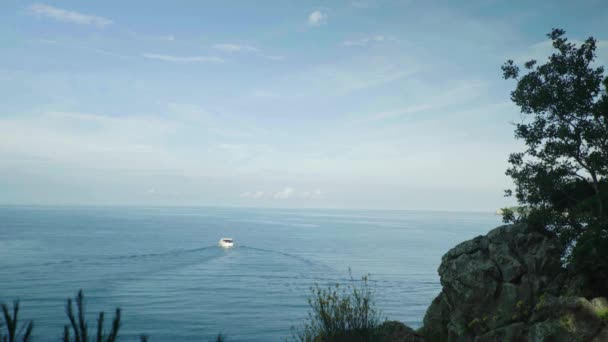 Boat in the sea. Sveti Stefan. Montenegro — Stock Video