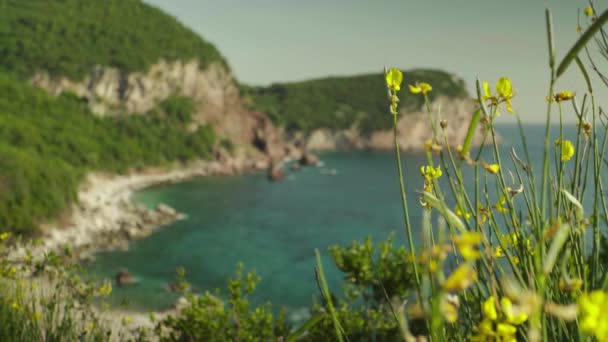 Hegyek és a tenger. Tengerparti táj. Montenegró. Nap — Stock videók