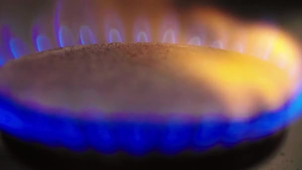 Fuego en una estufa de gas en una estufa de gas — Vídeo de stock