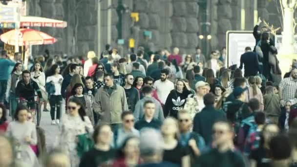 Het publiek. Veel mensen lopen de straat op. Kiev. Oekraïne — Stockvideo