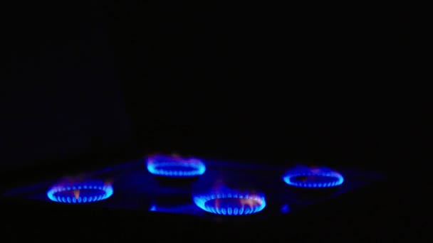 Пожар в газовой печи на газовой плите — стоковое видео