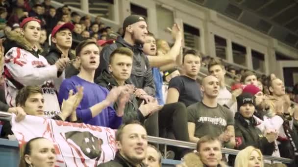 Fans during a hockey match. People spectators on the ice arena. Kyiv. Ukraine — Stock Video