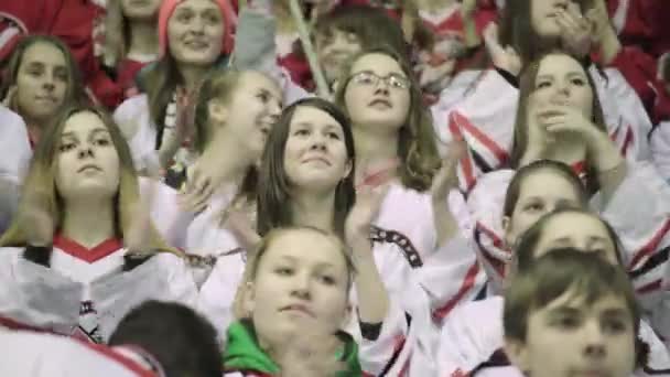 Fans während eines Eishockeyspiels. Zuschauer in der Eisarena. kyiv. Ukraine — Stockvideo