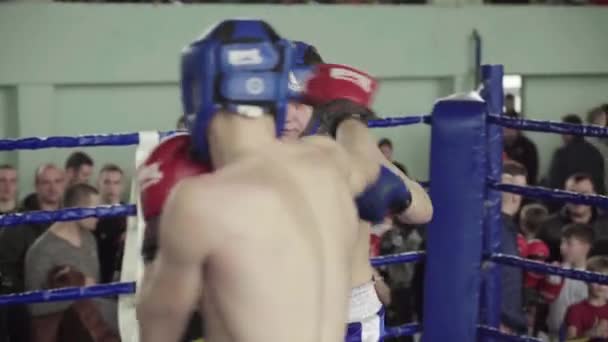 Kickboksen. Het gevecht in de ring. Wedstrijd. Kiev. Oekraïne — Stockvideo