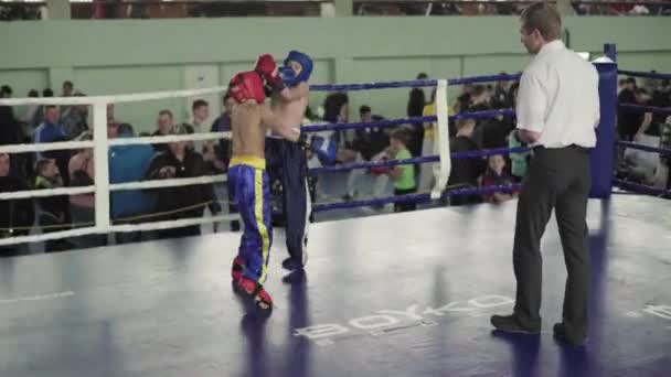 Kickboxen. Kampf im Ring. Wettbewerb. kyiv. Ukraine — Stockvideo