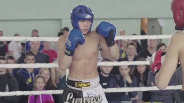 Kickboxen. Kampf im Ring. Wettbewerb. kyiv. Ukrainisch. Zeitlupe — Stockvideo