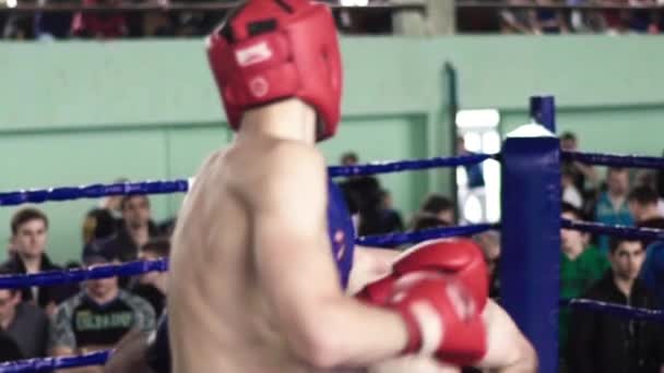 Kickboxing. A luta no ringue. Competição. Kiev. Ucrânia. Movimento lento — Vídeo de Stock