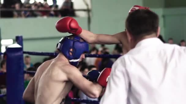 Kickboxning. Striden i ringen. Konkurrens. Kiev. Ukraina. Långsamma rörelser — Stockvideo