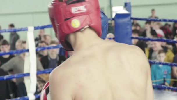 Kickboxning. Striden i ringen. Konkurrens. Kiev. Ukraina. Långsamma rörelser — Stockvideo