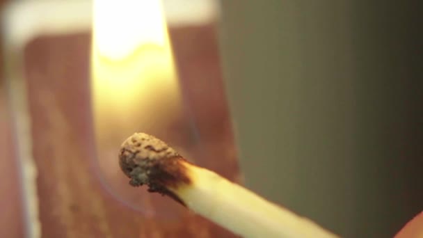 A match is set on fire. Close-up. Macro. Slow motion — Stock Video