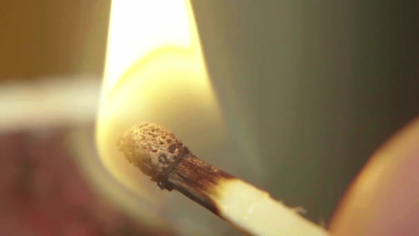 A match is set on fire. Close-up. Macro. Slow motion — Stock Video